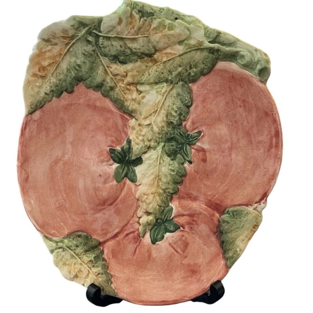 Italian Majolica style‎ Tomatoes & leaves plate Serving Dish  9.5" ( no stand)